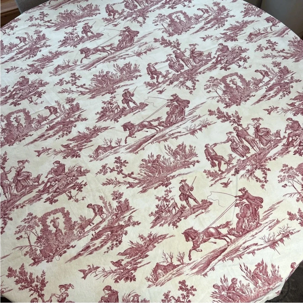 Williams Sonoma Red Toile Cotton Tablecloth